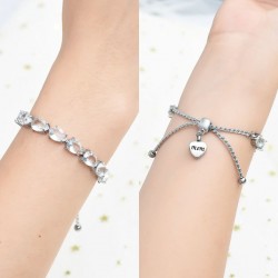 Adjustable crystal and heart bracelet